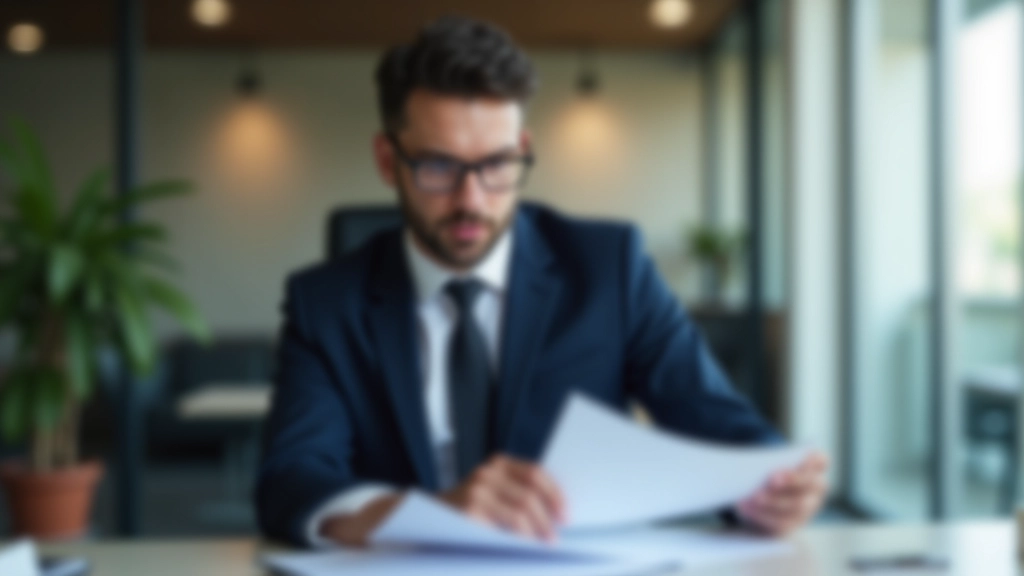 Asesor profesional revisando documentos y contrato de inversión con cliente en escritorio