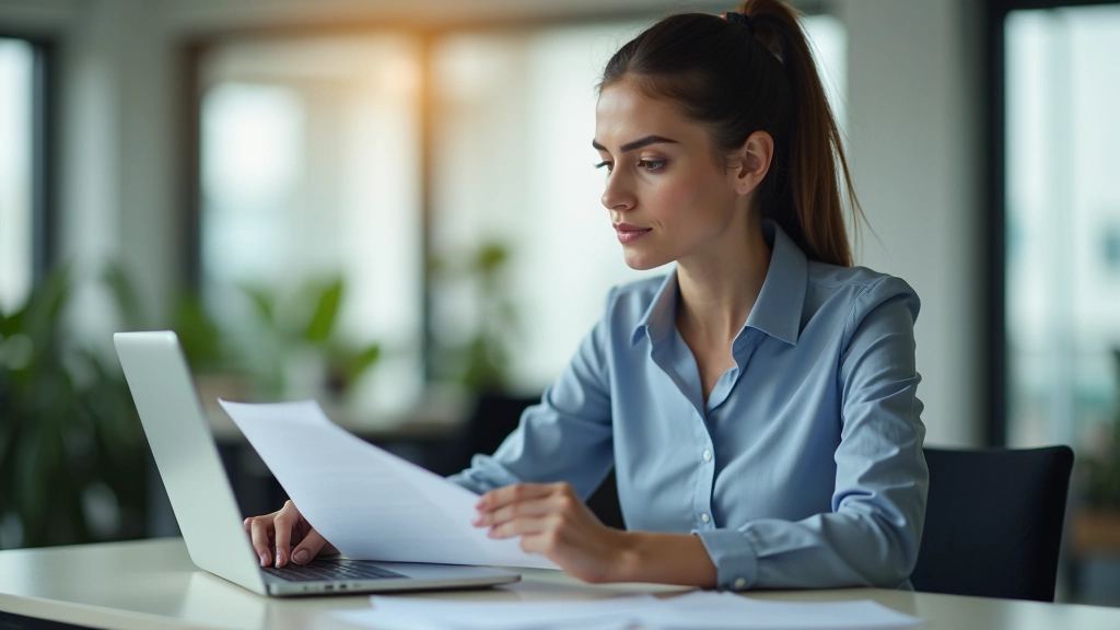 Persona revisando documentos de ahorro en escritorio moderno
